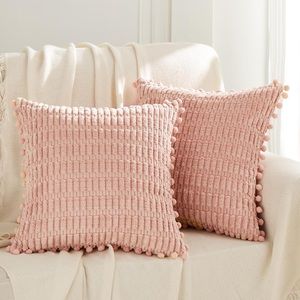 2 Pack Blush Pink Decorative Throw Pillow Covers 20x20, Farmhouse, Boho